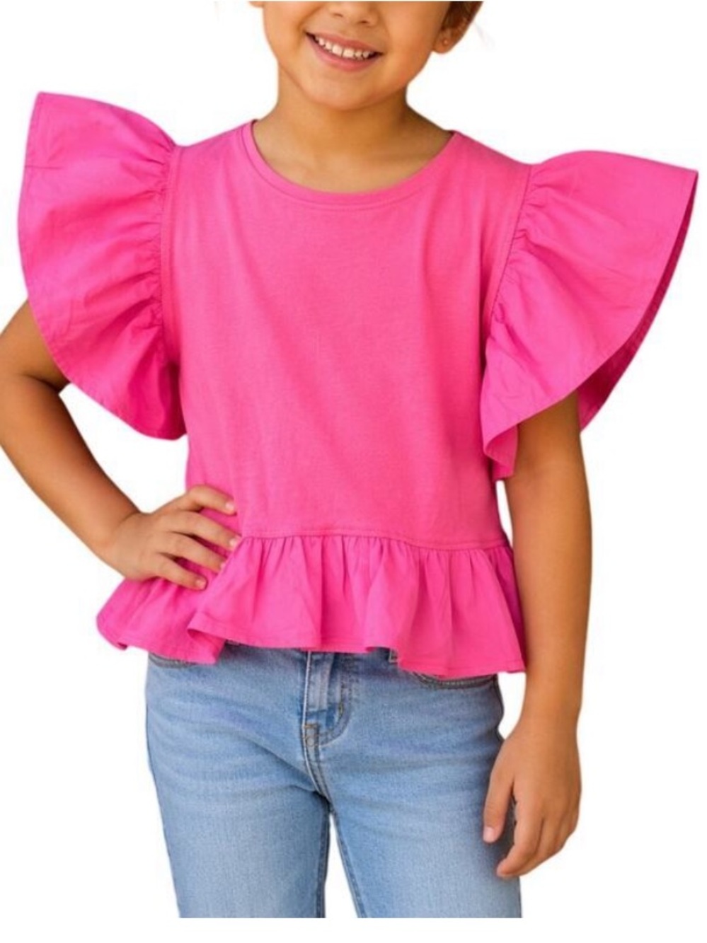 NWT Zara Hot Pink Flutter Sleeve Top for Girls